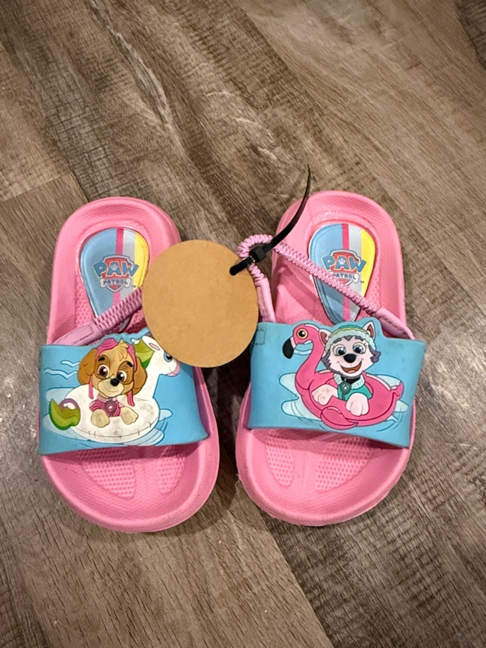 Paw Patrol Pink and Light Blue Kids Slide Sandals with Characters size 5/6